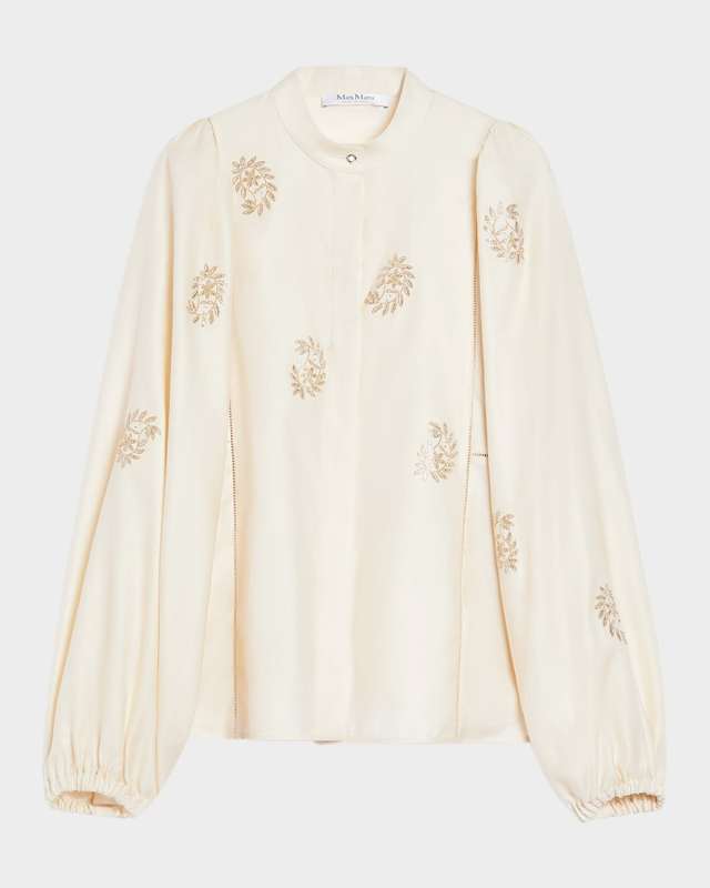Caladio Embroidered Cotton Satin Blouse